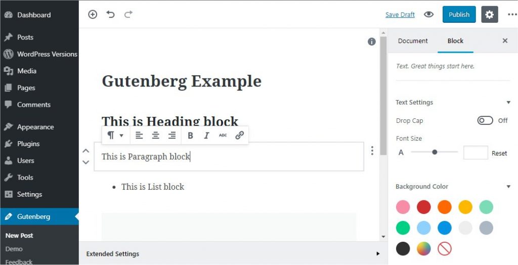 Wordpress Admin Gutenberg Editor